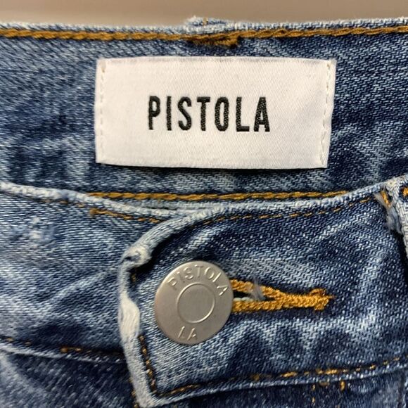 Pistola Presley Blue Med Wash High Rise Button Fly Distressed Loose Fit Jeans 29 - Picture 6 of 16